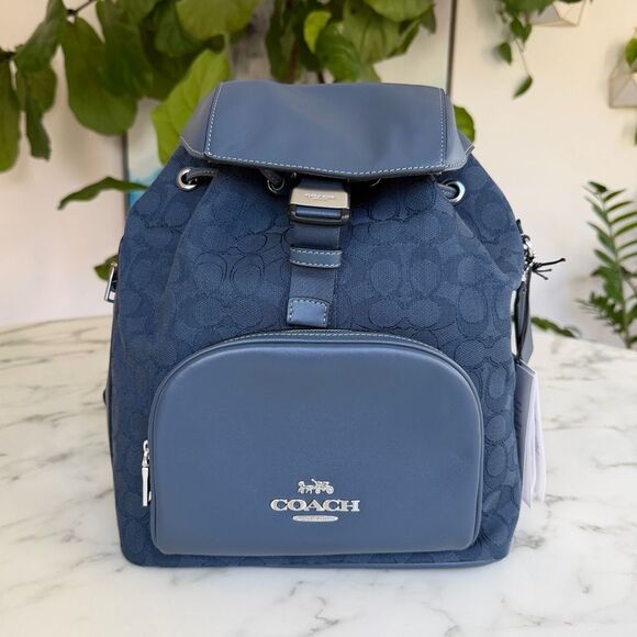 NWT COACH Pace Large Backpack In Signature Jacquard Blue Denim Silver CT812 main image 6